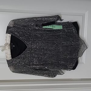 Sara Michelle petite top. Silver sparkle, sheer layered on top of back tank top